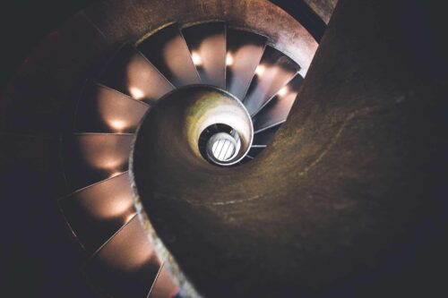 Feedback Loops... ...Looking down over an upwards moving spiral symbolising a VO hostorian's feedback loop to make a positive feedback cycle